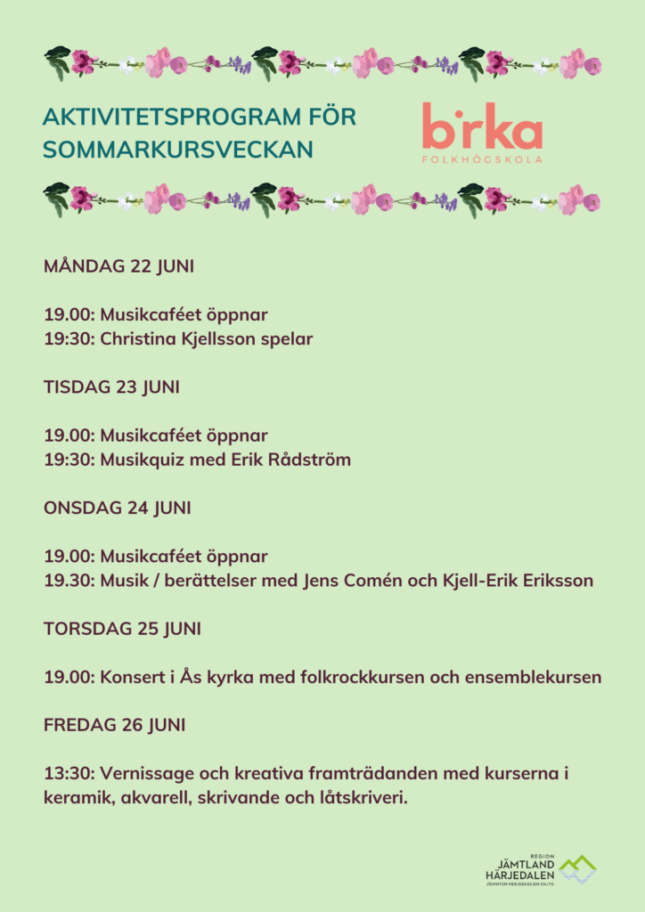 Program för aktiviteter under sommarveckan